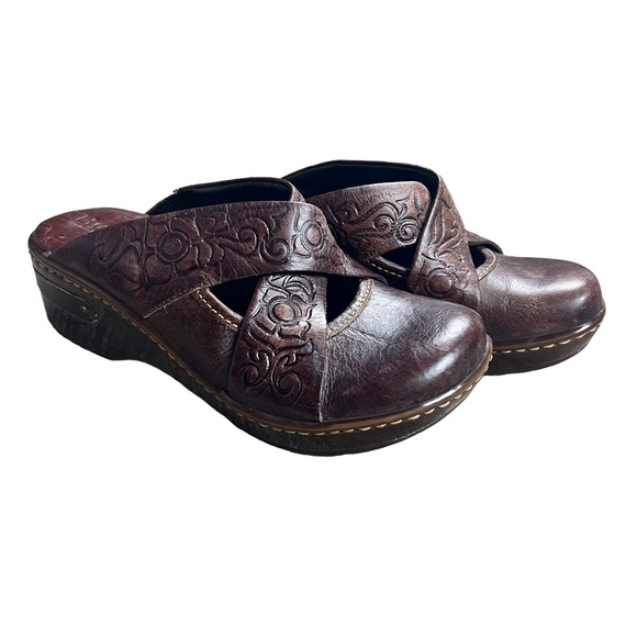 Born Shoes - Born brown leather crossover boho wedge mule clogs SZ 6